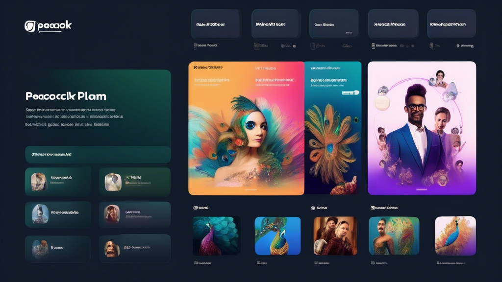 Create an image showing a digital interface displaying the Peacock Streaming platform on various devices, highlighting a diverse range of content such as movies, TV series, and exclusive shows. The image should include a comparison chart showcasing the differences between the free and premium subscription models, with clear icons indicating how to sign up and create an account. The overall aesthetic should be modern and sleek, emphasizing the variety and accessibility of the streaming service. 

**Keyword: Peacock Streaming**