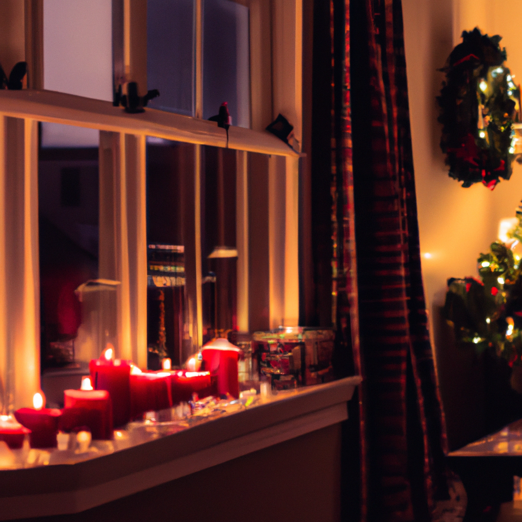 **DALL-E Prompt:**

A cozy living room during the holiday season featuring stylish battery-operated window candles. The room is warmly lit by the soft glow of the candles, which are placed on the windowsills, creating a snug and inviting atmosphere. In the background, there