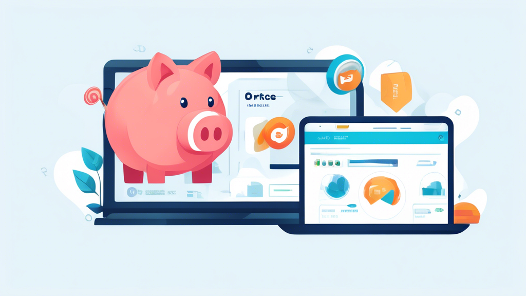 Create an illustration showcasing a cost-effective browsing experience using a free private web browser. Highlight financial savings with elements such as a growing piggy bank, a price tag stating 