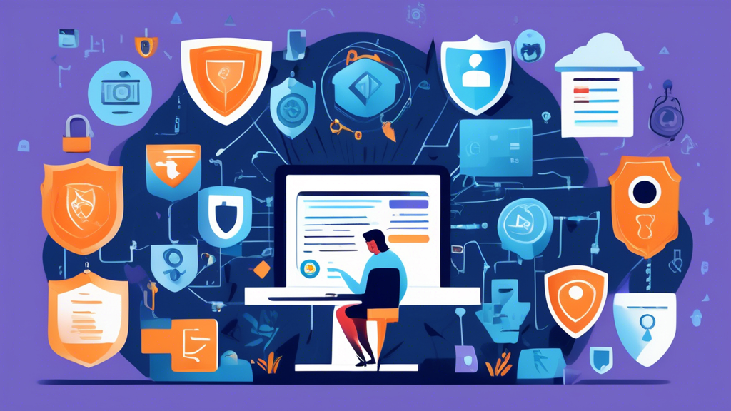 An illustrated scene of a person using a computer with an unblocked browser, surrounded by icons representing privacy and security (like a shield, lock, and key). The background highlights safe internet practices with visual cues such as a checklist for best practices, caution signs for common risks, and a balanced scale for legal and ethical considerations. Keywords: unblocked browser online, safe usage, privacy, security.