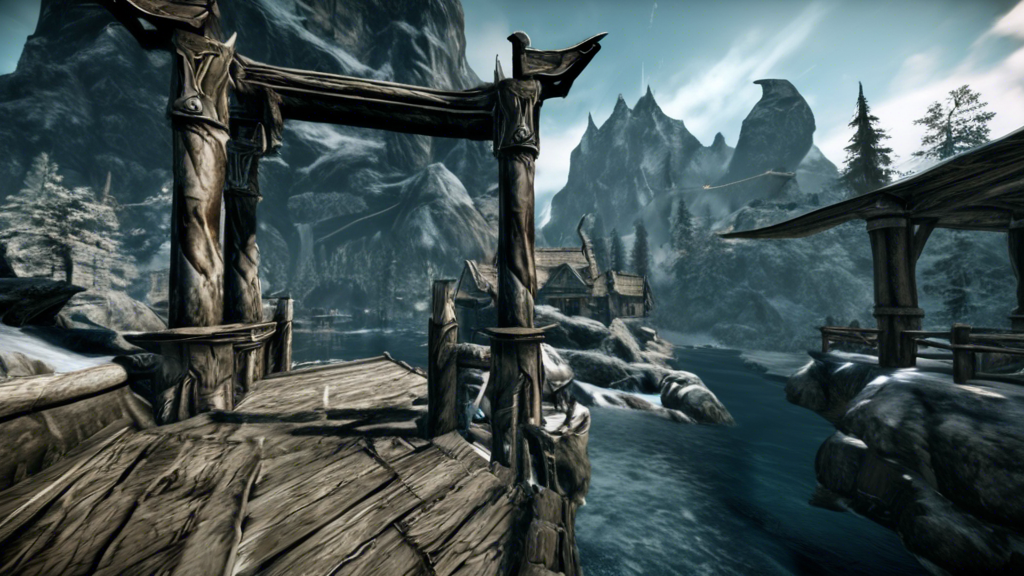 **Prompt:** Create an image capturing the immersive experience of Skyrim VR on PS4, focusing on the jaw-dropping graphics and interactive gameplay mechanics. The scene should showcase a player using a PlayStation VR headset and motion controllers, fully engaged in a visually stunning in-game environment. The environment should be rich in detail, featuring realistic landscapes, dynamic lighting, and intricate character designs. Add in a few subtle user interface elements that illustrate the VR-specific controls and interaction, reflecting the heightened sense of presence and engagement. The overall ambiance should highlight the grandeur and immersive depth that Skyrim VR offers on PS4.