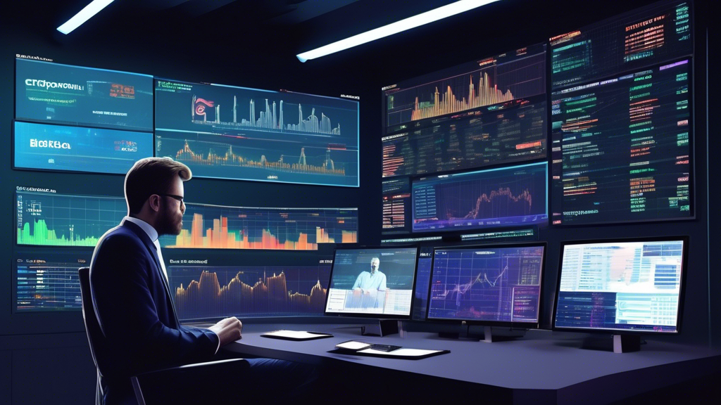 Prompt for DALL-E:

Create an image of a modern financial news studio with a large screen displaying real-time cryptocurrency market trends and graphs. Incorporate a theme of expert analysis by illustrating financial professionals discussing charts and data. Highlight the logos or symbols of popular cryptocurrencies like Bitcoin and Ethereum on the screen and include a subtle Yahoo Finance logo in the background to signify the source of insights and analyses.