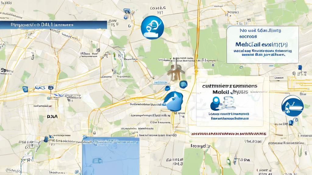 Prompt for DALL-E:Create an image that visually represents locating certified medical examiners for DOT medical card physicals. The scene should include a person using a computer and searching for certified examiners online, perhaps using the FMCSA’s National Registry website. The background should feature a map with marked locations of medical examiners. Include some subtle elements like a stethoscope, a clipboard, and DOT-related symbols or logos to emphasize the medical and transportation aspects.