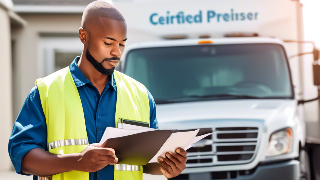 Create an image that depicts a commercial truck driver preparing for a DOT medical card physical appointment. In the foreground, the driver is holding a checklist and a folder with important documents. In the background, show a medical clinic with a sign indicating it is a DOT certified location. Illustrate various medical examination tools like a blood pressure monitor, vision chart, and stethoscope to represent common tests conducted during the physical. The atmosphere should be professional and informative.