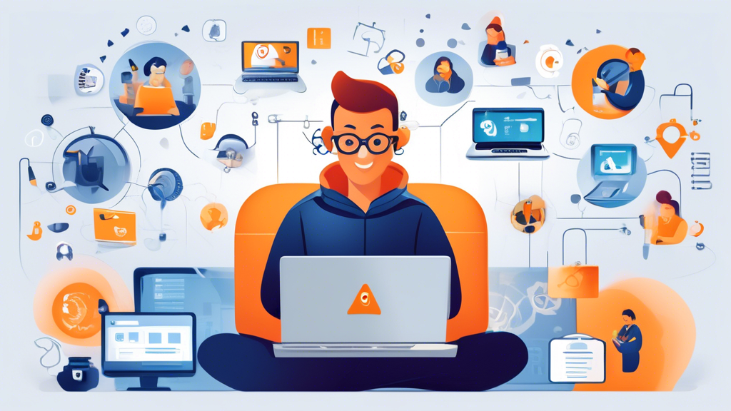 Create an image that showcases The Benefits of Using the Avast Online Security & Privacy Extension:

**Prompt for DALL-E:**

Create an illustration that highlights the benefits of using the Avast Online Security & Privacy Extension. In the image, depict a person confidently browsing the internet on a laptop, surrounded by icons representing security, privacy, and value. Include imagery of shield symbols, privacy locks, and cost-saving graphs. The background can have subtle elements showing real-time threat detection and data encryption. Emphasize a sense of safety, confidence, and cost-effectiveness. Use a clean, modern design with the color scheme inspired by Avast