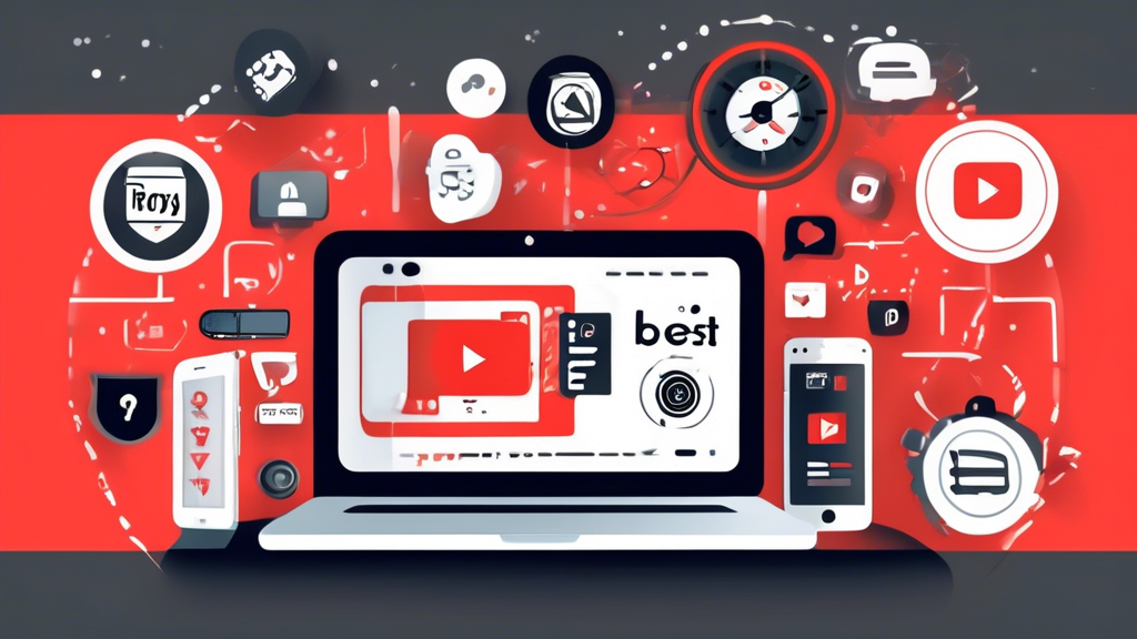 Create an image demonstrating the key features of the best proxy for YouTube.

**Prompt for DALL-E:**

An illustration of a YouTube screen with various icons around it representing the essential features of the best proxy for YouTube. Include icons or symbols showing high-speed connection (speedometer), enhanced security (lock), privacy (anonymous mask), compatibility with multiple devices (laptop, smartphone, tablet), and ease of use (a checkmark or wrench). The background should be dynamic and vibrant, illustrating the seamless experience of using a proxy for YouTube streaming.