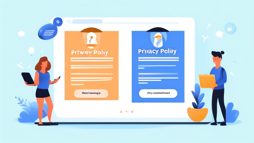 Create an image showing a friendly and approachable privacy policy example for an online store. The image should depict a well-designed webpage featuring a clearly written privacy policy. Include visual aids like icons representing data security, customer rights, and compliance. The design should use plain language with no jargon, and the layout should be clean and user-friendly with accessible navigation. Show real-life examples, such as a highlighted section explaining how customer information is protected. Use bright, engaging colors and graphics to make the policy inviting and easy to understand.