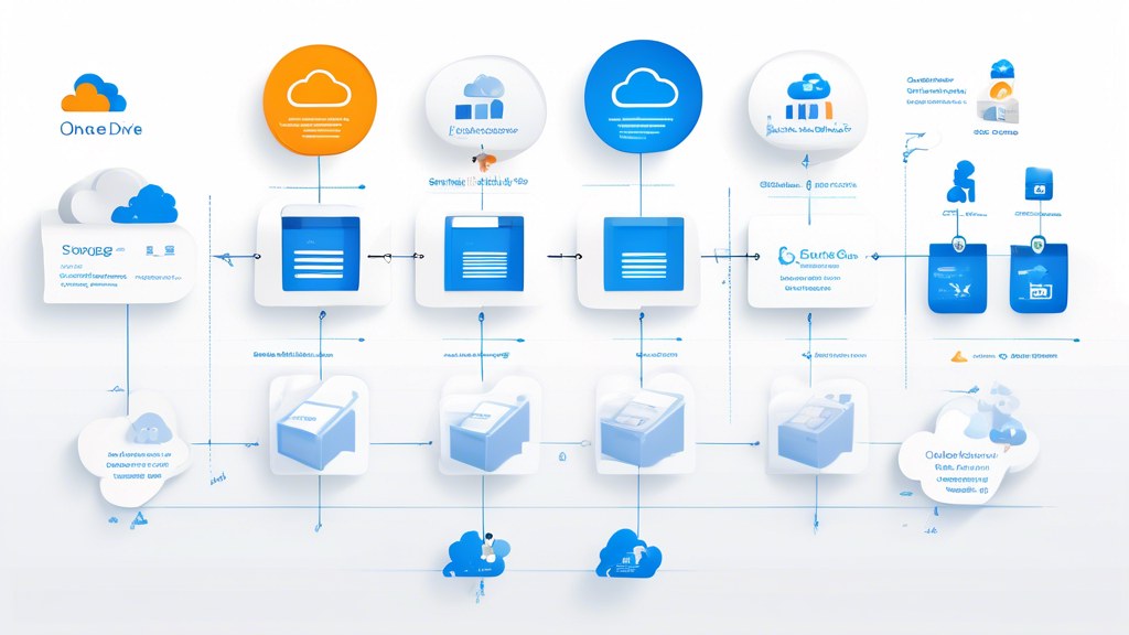 Create an image that illustrates a cost-benefit analysis of OneDrive: a balanced scale with OneDrive benefits such as storage capacity, security, and user feedback on one side and costs (price tags or dollar symbols) on the other. The background should include icons representing cloud storage and security features. Use a modern, clean design to portray clarity and professionalism.