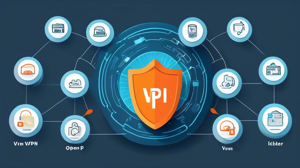 Create an image that visualizes key criteria for selecting the best VPN for a PC. The image should include:

- **Encryption and Security**: Depict various encryption protocols (e.g., OpenVPN, IKEv2) with icons of locks and shields.
- **Speed and Performance**: Illustrate VPN speeds with a fast internet meter or a speed gauge.
- **Server Locations and Network Coverage**: Show a world map highlighting multiple server locations in different countries.