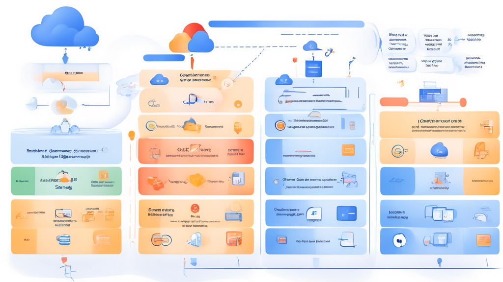 An illustration depicting cost optimization strategies for Google Cloud Storage: A detailed infographic showing best practices to minimize storage costs, including the use of cost-efficient storage tiers for different use cases, and automated lifecycle management strategies. The image should feature elements like storage buckets, flow charts for decision-making, and icons representing various Google Cloud Storage classes such as Standard, Nearline, Coldline, and Archive.