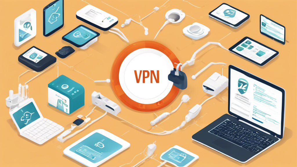 DALL-E prompt: Create an informative and visually engaging image that depicts the process of installing and optimizing a VPN service. Show a variety of popular devices such as a laptop, smartphone, and tablet, each displaying step-by-step installation guides on their screens. Additionally, include visual elements representing security and speed optimization settings, and symbols or icons indicating troubleshooting common issues. The overall theme should convey ease of use, security, and efficiency.