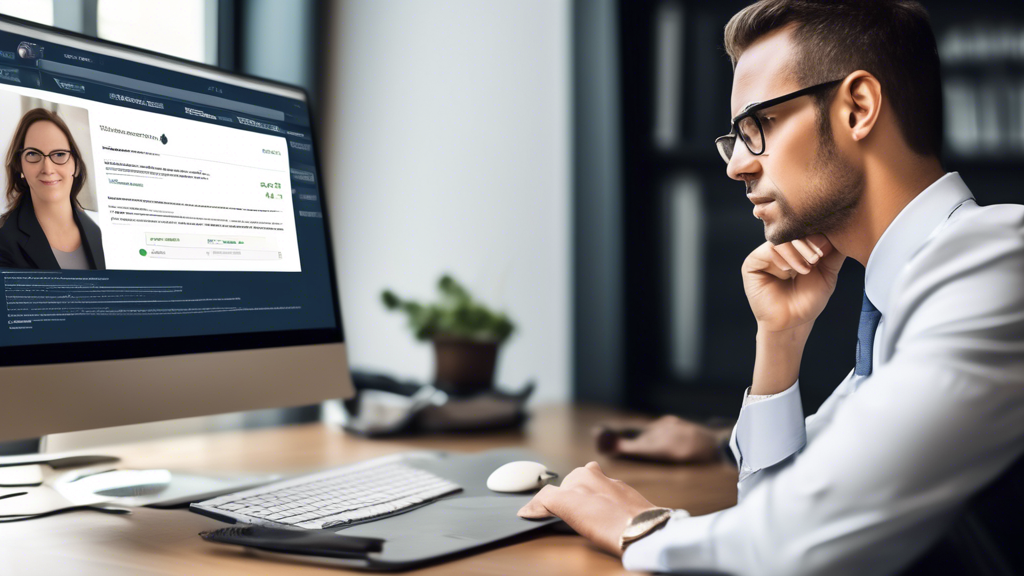Create an image that illustrates a person thoughtfully reviewing profiles of potential lawyers on a computer screen. The person should be sitting at a desk, looking at profiles that highlight experience and specialization in wreck cases. Include elements like client testimonials, success rates, and indicators of communication and availability, such as chat icons or calendar availability. The setting should be a modern, professional home office.