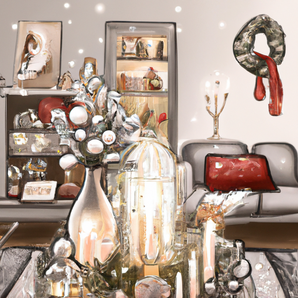 Create an image of a cozy, festive living room adorned with Christmas decorations. The focus is on creative ways to incorporate Christmas scented candles into the decor: arrange them in elegant glass holders on the mantelpiece, place some on a beautifully decorated coffee table surrounded by holiday ornaments, and have them nestled among evergreen garlands and twinkling fairy lights on a windowsill. Warm, inviting light from the candles casts a soothing glow, highlighting the rich red, green, and gold color palette of the room. Safety elements like candle snuffers and proper candle holders are visible, emphasizing best practices in candle display.