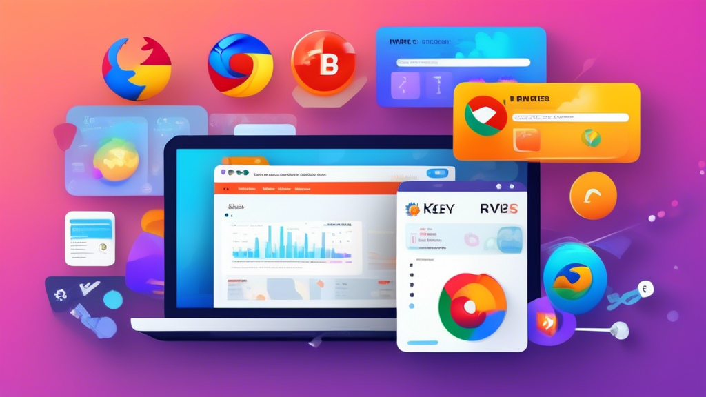 Create an image of a modern web browser interface with several open tabs displaying popular unblocked browser websites. Each tab showcases vibrant logos and key highlights like High Security, User Privacy, and Fast Performance. In the background, include a digital review board displaying user ratings and metrics in an aesthetic, readable format. Add icons representing key features like firewall protection, data encryption, and anonymous browsing to emphasize security and performance.