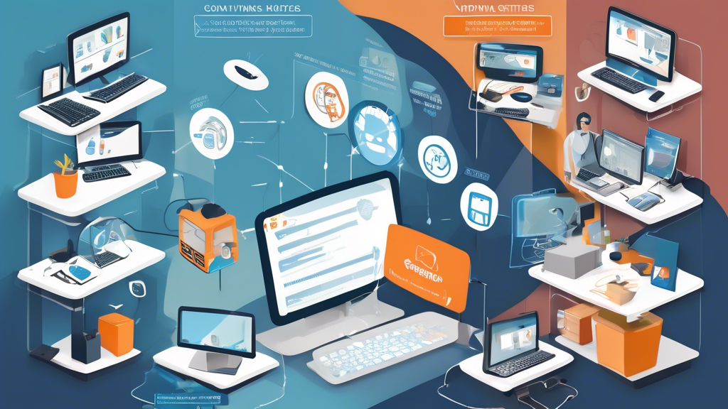 A detailed illustration showing the step-by-step process of configuring a VPN router. It includes accessing the router settings through a web interface, adjusting the VPN settings, and common troubleshooting tips. The background features a modern home office with a router, a computer, and various connection icons. The image also includes visual aids like checkmarks, warnings, and optimization symbols to convey successful setup, issues, and performance enhancements.