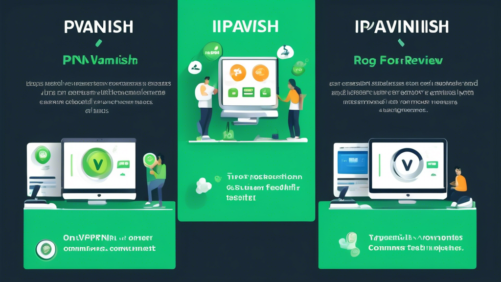 Create an image that highlights the advantages of IPVanish VPN compared to other VPN services. The image should showcase three panels: one displaying a Value for Money comparison, another illustrating Speed and Performance, and the third featuring Customer Reviews and Test Results. Incorporate icons and symbols that represent cost-effectiveness, high-speed internet, and positive user feedback. Ensure the image communicates a sense of reliability and quality associated with IPVanish VPN. Keywords: IPVanish VPN, value, speed, performance, customer reviews, comparison.