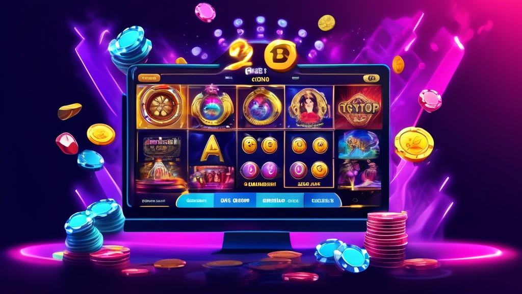 Create an image of a vibrant and visually engaging crypto faucet casino platform review. The scene should display a digital interface showing various top casino platforms of 2023. Each platform is represented by its unique logo and some key features such as bonus offerings, payout rates, and reliability ratings. Include visuals of popular casino games and cryptocurrency symbols like Bitcoin and Ethereum coins, along with graphical elements that indicate user experience ratings, such as stars or thumbs up icons. The overall aesthetic should be sleek and modern, reflecting the cutting-edge nature of cryptocurrency.