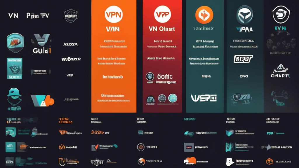 Create an image showing a comparison chart of the top VPN services for streaming in 2023. The chart should include VPN logos, speed ratings, user reviews, and pricing information set against a backdrop of popular streaming platform logos like Netflix, Hulu, and Amazon Prime Video. The design should be clean, professional, and visually engaging.