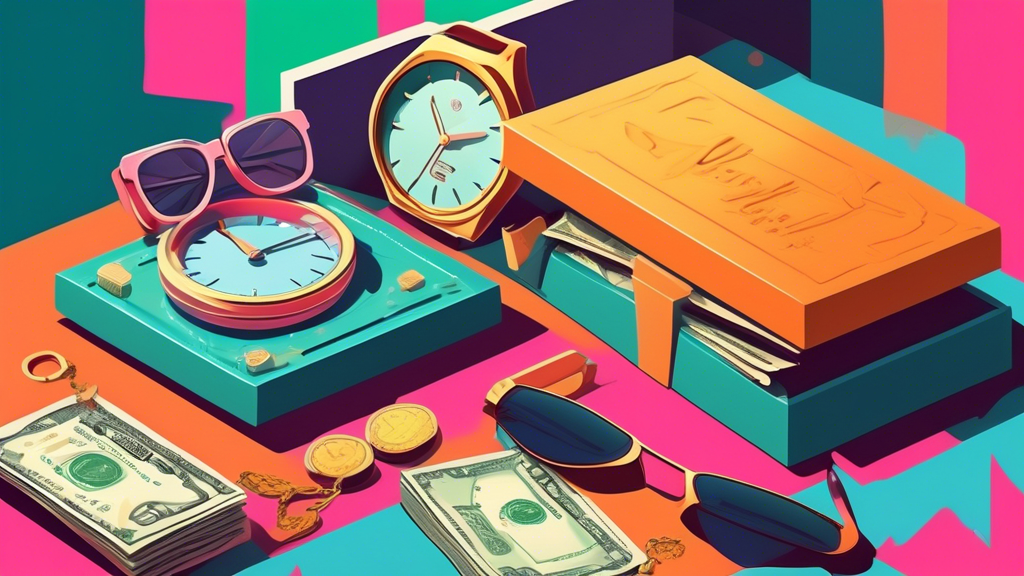 A hand holding a scale weighing a Bespoke Box against a pile of cash on one side and a variety of stylish lifestyle items (like a watch, sunglasses, and a grooming product) on the other side.  The scale should be slightly tipped in favor of the lifestyle items.