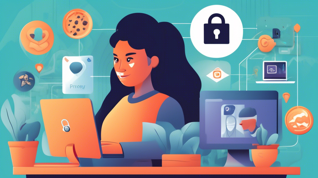 A visually engaging image showing a person using their computer at home with a focus on digital privacy. The scene includes the person clearing their browser cache and cookies, updating their Tor Browser, and updating various software for enhanced security. Surround the main scene with icons representing privacy, security updates, and safety, illustrating the importance of these additional precautions when accessing blocked websites.