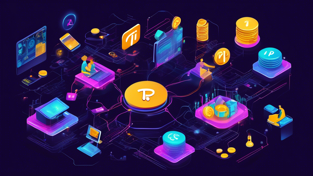 Create an image showing the mechanics behind Pi Currency. Depict users mining Pi on mobile devices, highlighting its unique, user-friendly process. Display a connected Pi Network infrastructure with nodes symbolizing a secure and decentralized system, emphasizing advanced digital security measures. Ensure the visual captures the essence of modern technology and innovation in digital currency.