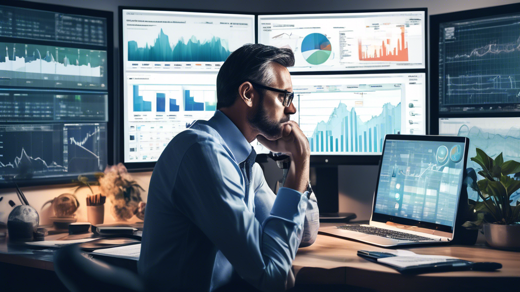 Create a detailed, high-resolution image depicting a thoughtful investor at their home office, surrounded by financial tools and charts, contemplating the potential risks and considerations of a SoFi Margin Account. Include visual elements like warning signs and informational icons illustrating risk management tools, alongside a computer screen displaying the SoFi platform. Use a calm, analytical atmosphere to highlight the importance of responsible use.