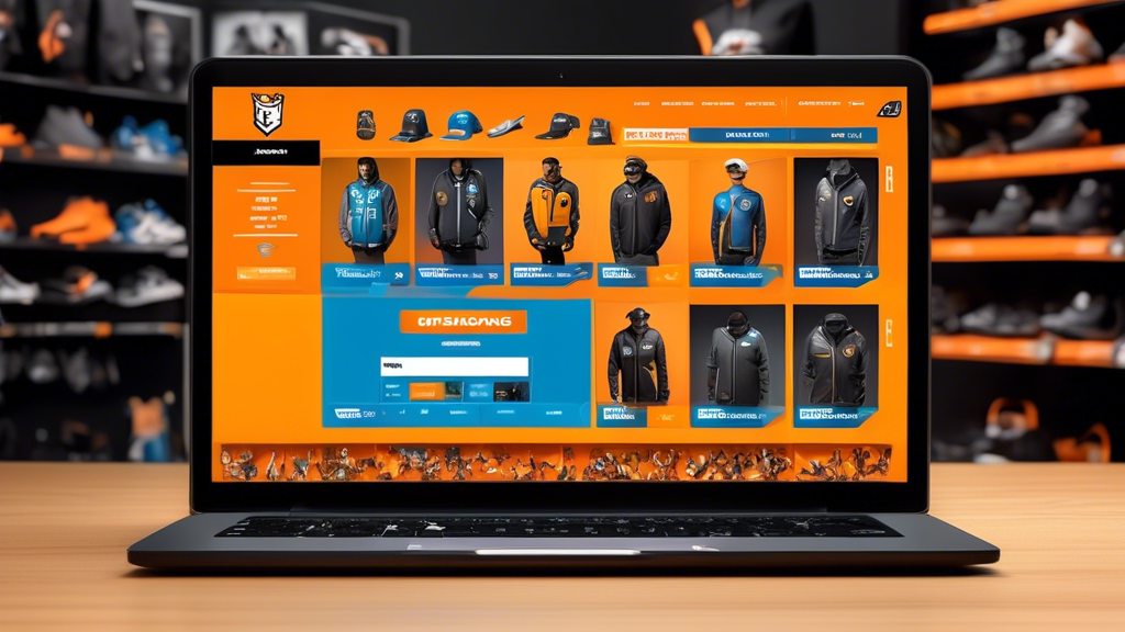 An engaging image of a sleek, user-friendly Overwatch League Store website interface on a laptop screen, showcasing various categories such as 