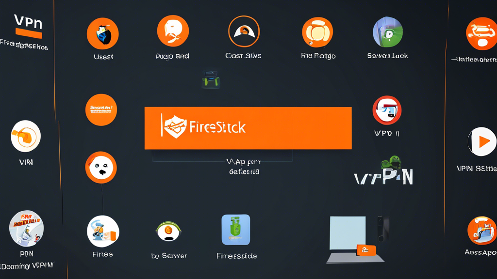 Create an image that illustrates How to Install and Use a VPN on Your Firestick. The image should show a step-by-step guide in a visually appealing manner. Include icons or illustrations representing different steps such as downloading the VPN app from the Firestick app store, entering VPN login credentials, connecting to a server, and optimizing settings for smooth streaming. Use a clear and easy-to-follow visual layout to help users understand the process. The background should resemble the interface of a Firestick menu, with a friendly and encouraging tone. Keywords: best VPN for Firestick, installation guide, step-by-step, easy to use.