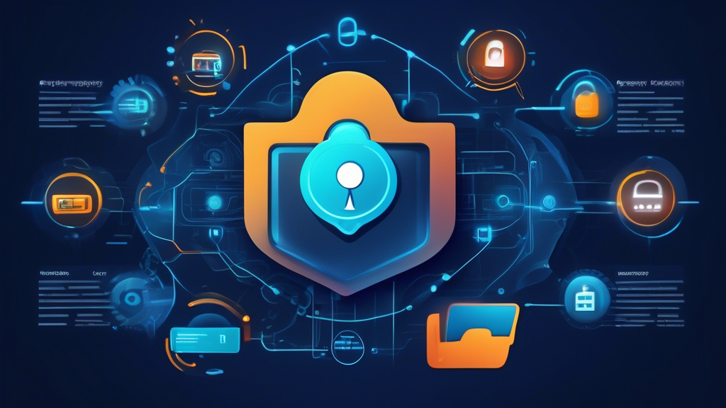 Create an image that illustrates the essential features of top online privacy tools, showcasing encryption, anonymity, tracking prevention, and data protection. Depict a user-friendly interface with filtering options, comparisons, and visual icons representing these key functionalities. Use a background that evokes digital security, like circuitry patterns or a secure lock symbol, to emphasize the theme of robust online privacy.