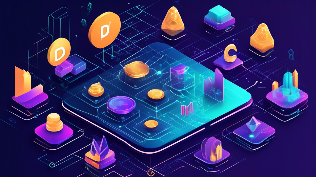 Create an image that showcases the key components and applications of decentralized finance (DeFi) in the crypto space. Imagine a futuristic digital landscape where various elements such as decentralized exchanges (DEXs), lending platforms, and stablecoins are visually represented. Include icons or symbols for blockchain technology, smart contracts, and popular DeFi projects. The setting should be vibrant and dynamic, showing practical use cases and innovations in decentralized finance. Make sure to integrate the keyword: decentralized finance crypto.
