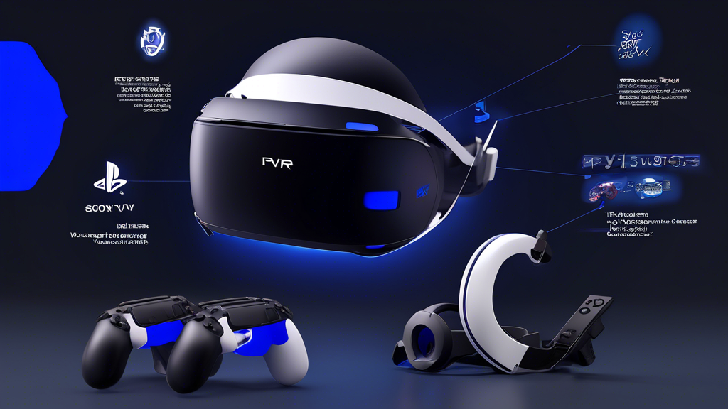 Create an image showcasing the PSVR2 by Sony set against a backdrop comparing its technical specifications and features with other leading VR systems. The scene should depict a side-by-side comparison chart or infographic, highlighting key differences such as resolution, field of view, tracking technology, and controllers. Include elements that reflect user feedback, perhaps through depicted reviews or rating stars, and give a sense of market positioning with price tags or sales graphs. The overall atmosphere should be informative and high-tech, emphasizing PSVR2’s competitive edge in the virtual reality market.