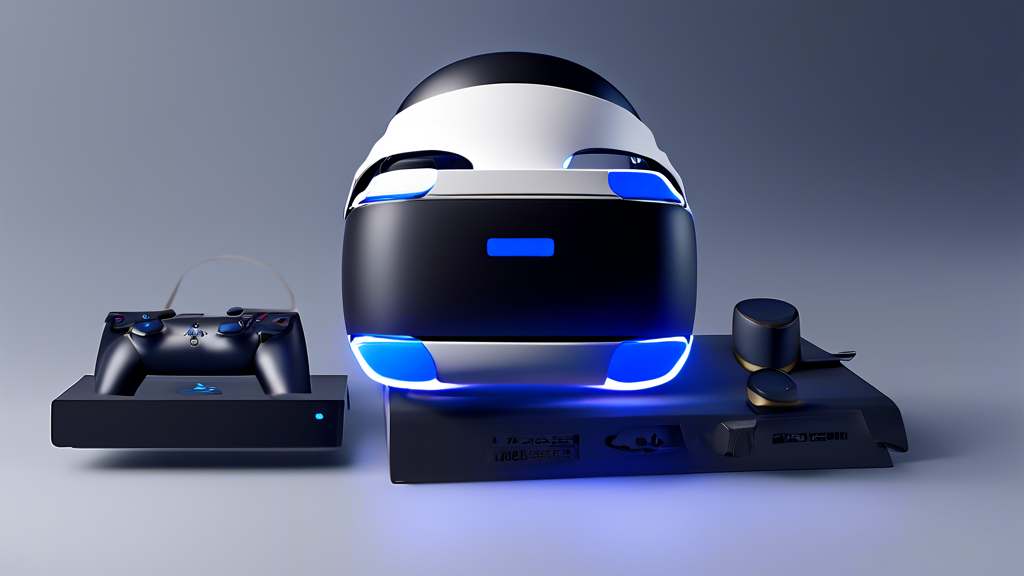 Prompt: Create an image showcasing a seamless integration of the PlayStation VR2 with the latest PlayStation console and accessories. Include elements that highlight compatibility, such as the PlayStation 5, DualSense controllers, and a user-friendly setup. Make sure to convey a unified gaming environment, emphasizing how easily the PlayStation VR2 enhances the overall gaming experience for existing PlayStation users.
