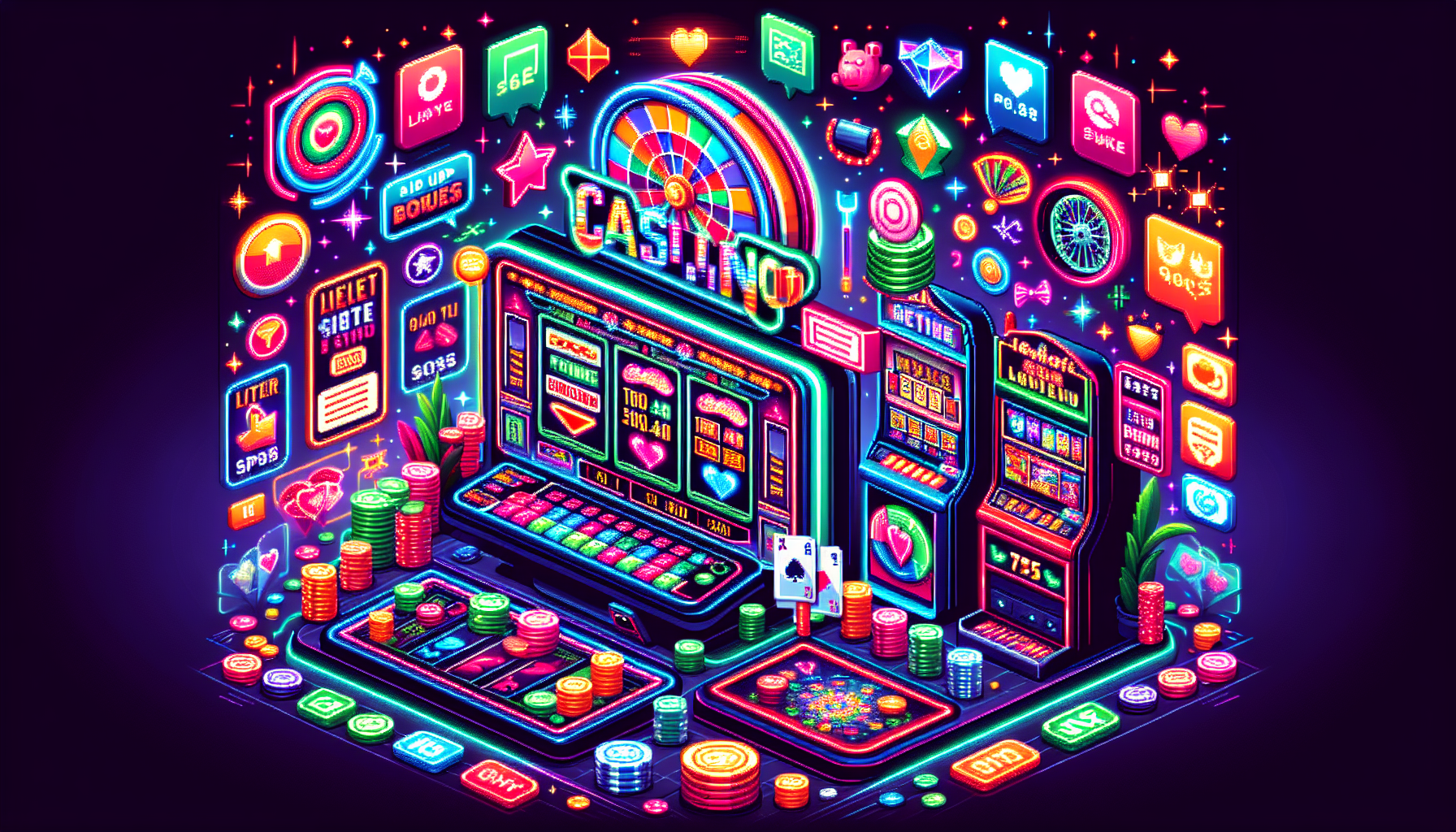 Create an image illustrating a lively and engaging snapshot of the top online casinos of [current year]. Depict a dynamic interface on a computer or mobile device showcasing various online casino games like slots, poker, and roulette. Feature visual elements like flashy sign-up bonuses, promotions, and loyalty rewards icons. Include a blend of expert reviewers and user testimonials represented as speech bubbles or ratings around the screen. All elements should highlight a vibrant and trustworthy online casino environment.