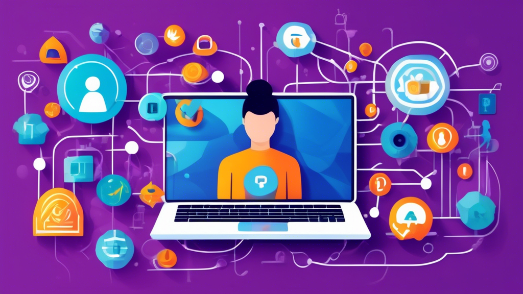 Create an image that represents Effective Methods to Unblock Any Website, focusing on multiple solutions for accessing restricted content. The image should illustrate a person using a laptop, surrounded by icons representing Virtual Private Networks (VPNs), Proxy Servers, Tor Browser, and DNS settings. Make sure the visual elements convey the idea of security and overcoming digital barriers. The backdrop could include abstract symbols of the internet and padlocks to emphasize the theme of unblocking websites.