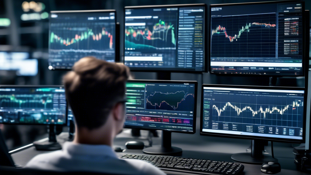 An image of a cryptocurrency trader monitoring multiple screens displaying various Forex trading signal software interfaces, highlighting features such as real-time alerts, automated trading, and historical data analysis. The screens should show sophisticated, user-friendly dashboards that seamlessly integrate with mobile devices. Visual cues on accuracy and reliability are displayed through clear, engaging infographics.