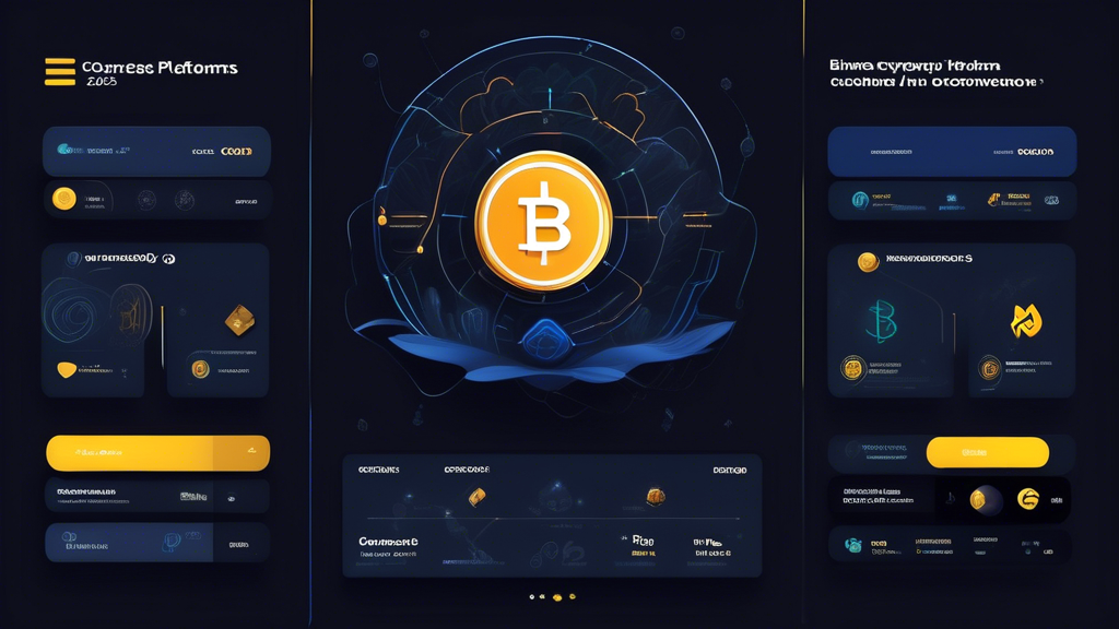 Create an illustration showing a detailed comparison of the top cryptocurrency platforms in 2023 including Binance, Coinbase, and Kraken. The image should feature a split screen with key features of each platform like user interface, investment options, and customer service. Include visuals of pros and cons for each platform to help users make an informed decision. Use a modern, tech-savvy design with vibrant colors to attract viewers