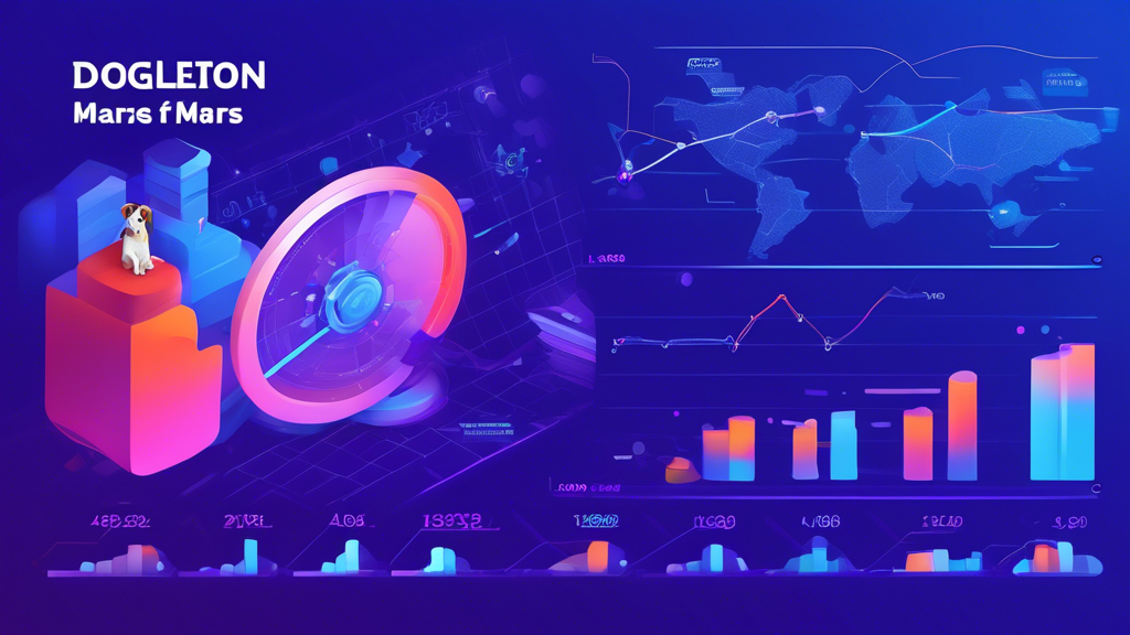 Create an image showing the detailed analysis of Dogelon Mars on Yahoo Finance. Include charts and graphs showcasing market trends, analytics, and user interest metrics. Add elements that depict a significant influence on investor perceptions and market behavior, such as animated investors discussing data on their screens, and the Yahoo Finance logo prominently displayed.