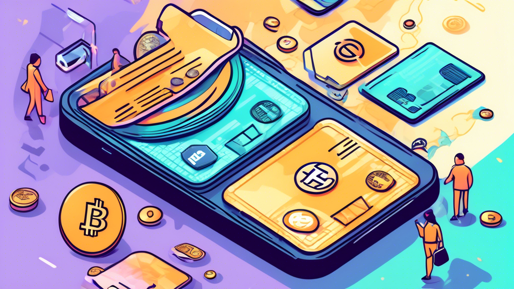 Create an image illustrating the financial advantages of using a crypto card. Highlight elements showing low transaction fees, cash-back rewards, and avoidance of currency conversion fees when traveling internationally. Incorporate icons for cryptocurrency, international travel landmarks, and typical financial benefits such as a wallet with digital coins spilling out and a credit card with a glowing cashback symbol.