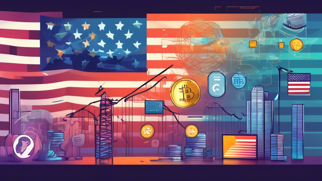 Create an image that illustrates the regulatory landscape and security measures in crypto futures trading in the US. Highlight key regulatory bodies like the CFTC and SEC, compliance requirements for traders and platforms, and security measures such as encryption and two-factor authentication. Background should include the American flag subtly integrated with digital elements representing cryptocurrency and blockchain.