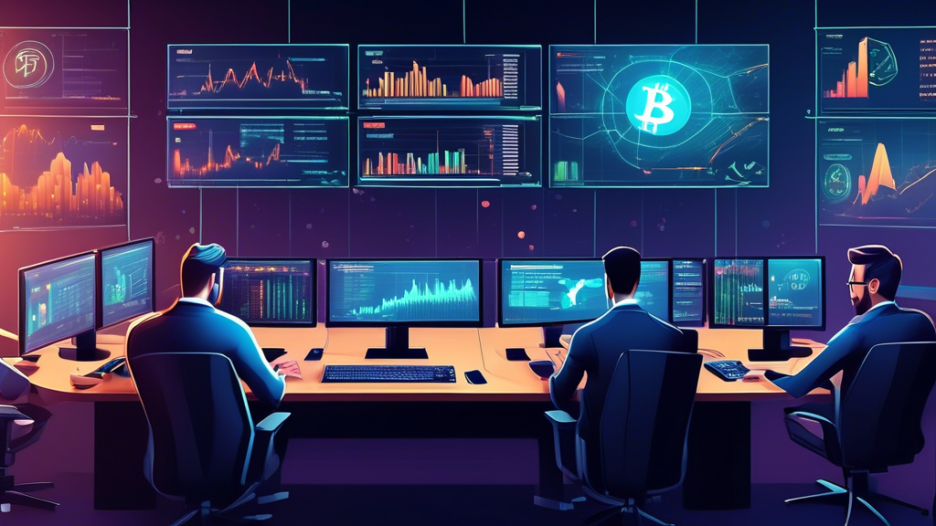 Create an image of a diverse group of cryptocurrency traders in a high-tech trading room, using multiple screens with charts and graphs to analyze market trends. The traders are engaged in discussions and making use of advanced tools for leverage and risk management. Include visual elements like Bitcoin and Ethereum symbols, adding a layer of sophistication with modern design. The setting feels collaborative and educational, emphasizing knowledge-sharing and strategic planning in the U.S. crypto futures market.