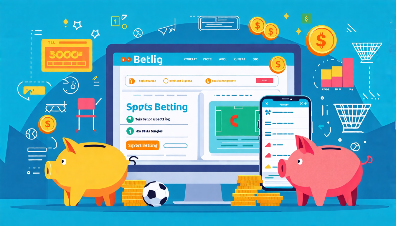 **DALL-E Prompt:** Create an illustrated guide that depicts the essential steps for beginners to get started with sports betting. The image should include elements like a computer or smartphone displaying a reputable sportsbook website, a simplified flowchart showing the bet placement process, and visuals representing effective bankroll management strategies, such as a piggy bank and budget sheets. The scene should be bright and inviting, appealing to newcomers interested in learning about sportsbets, with sports imagery in the background to emphasize the theme.