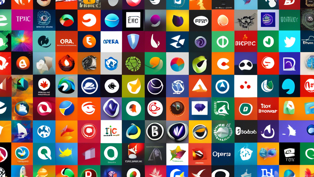 A vibrant collage featuring the logos of top free unblocked web browsers online, such as Tor, Opera, and Epic Browser, displayed on a variety of devices including a smartphone, tablet, and desktop computer. Each browser logo should be highlighted with an informational tag that showcases user review ratings and performance metrics. The background should illustrate a seamless web experience with icons representing speed, security, and compatibility with different operating systems.