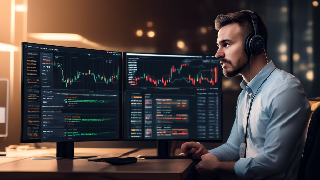 An image representing a trader analyzing several screens showing different Discord channels with detailed Forex signal providers. One screen highlights a checklist of top features such as reliability, real-time updates, and user testimonials. Another screen shows a warning list of common pitfalls like delayed signals and lack of provider transparency. The focus is on the trader