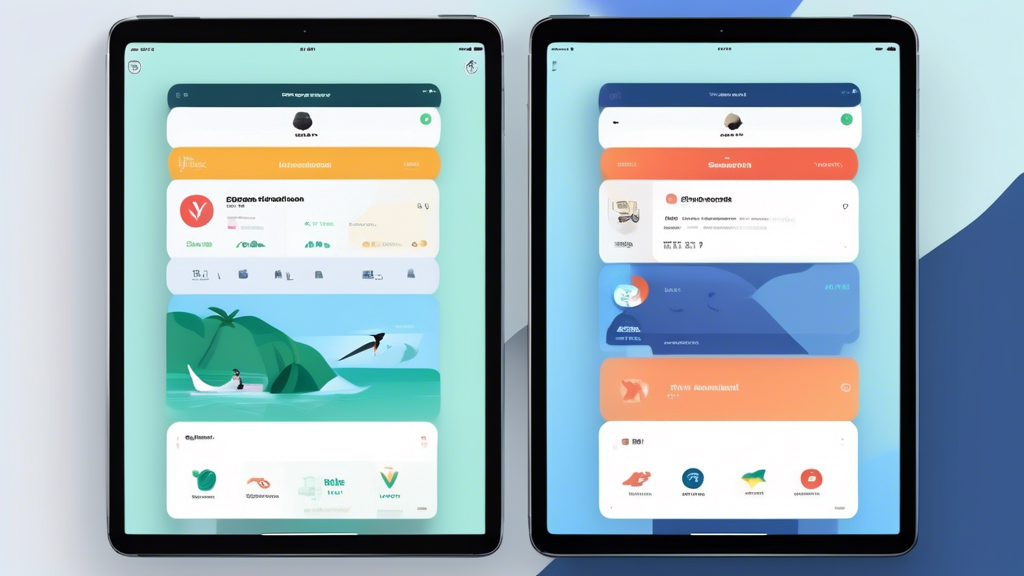 An image showing a split screen of an iPad displaying three different VPN apps, NordVPN, ExpressVPN, and Surfshark. Each app display includes its unique interface showcasing features like connection status, server location, and security options. The background features icons and text bubbles that represent key evaluation criteria such as speed, user-friendliness, and security, helping users compare the VPN services at a glance. The setting should be modern and tech-friendly, emphasizing the comparison aspect of the top-recommended VPN services for iPad users.