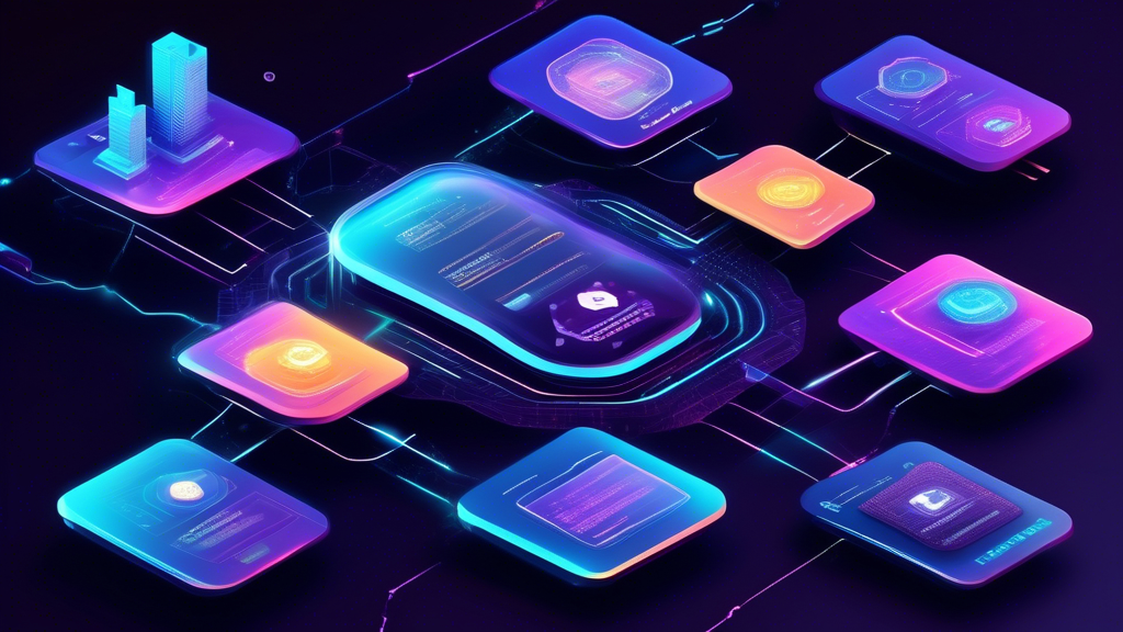 A futuristic digital platform with holographic interface elements, showcasing advanced cryptocurrency management tools specific to Evo Finance. Depicting enhanced security measures with digital locks, blazing fast transaction speeds with dynamic flowcharts, and an intuitive user-friendly interface, all within a sleek and modern design. Make sure to include elements that highlight innovation and progress in the crypto world, like futuristic cityscapes or network graphics. Integrate subtle hints of blockchain technology in the background to emphasize the evolutionary aspect of Evo Finance.