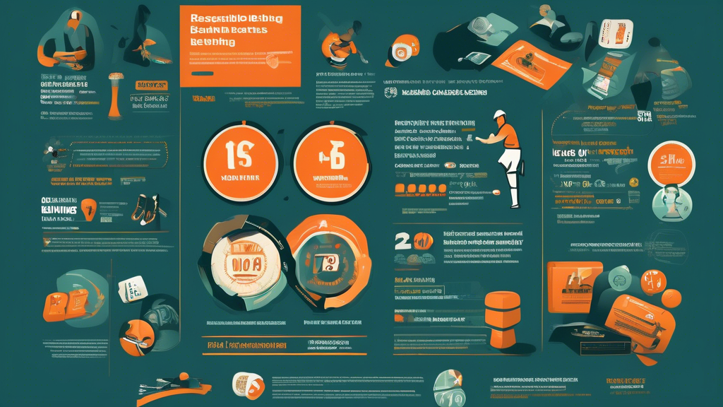 Create an informative and visually engaging infographic that highlights the concept of responsible gambling in online sports betting. Include illustrations or icons representing setting limits, tools for self-assessment, and legal regulations. Use a balanced color palette to convey a sense of control and safety, ensuring the design is both aesthetically pleasing and educational. The infographic should aim to raise awareness about the importance of staying in control while enjoying online sports betting.