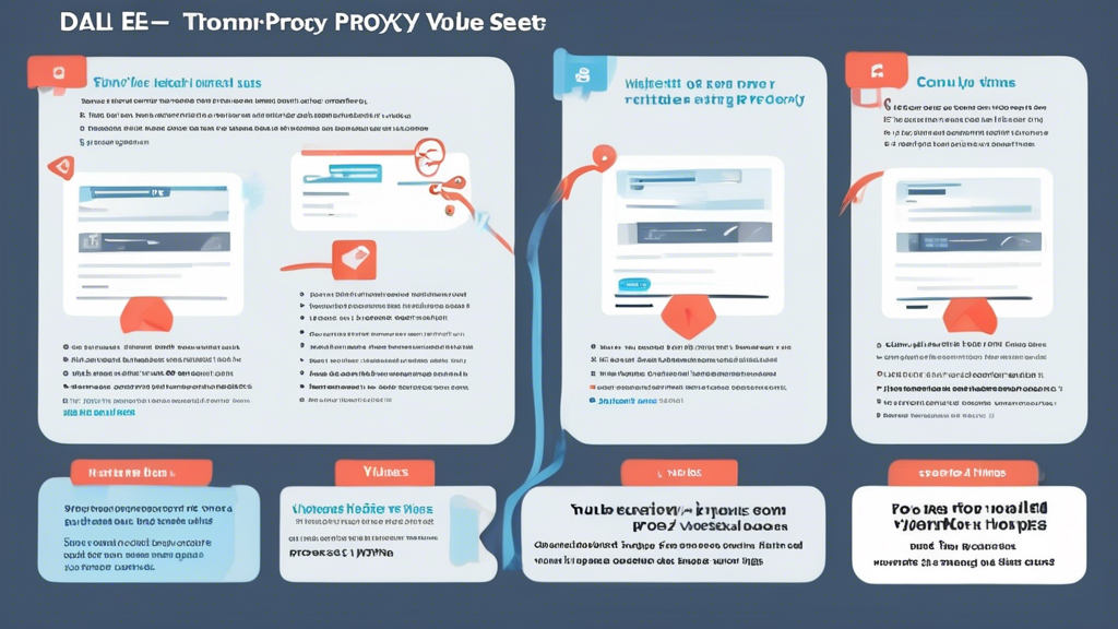 DALL-E Prompt: A detailed infographic showing a step-by-step guide on how to set up and use YouTube proxy websites safely and effectively. The infographic includes illustrated steps for setting up a proxy, tips for maintaining privacy and security (such as using VPNs and strong passwords), and troubleshooting common issues (like slow loading times and access errors). The overall design is modern and clean with vibrant colors, making it easy to understand at a glance.
