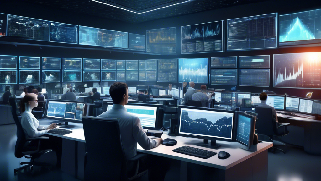 Digital artwork depicting a modern, sleek trading room with multiple screens displaying real-time signals, comprehensive data analysis, and AI-driven forecast models. Include professionals operating with user-friendly interfaces on different platforms such as tablets and laptops, highlighting the integration of technology in facilitating efficient trading decisions.