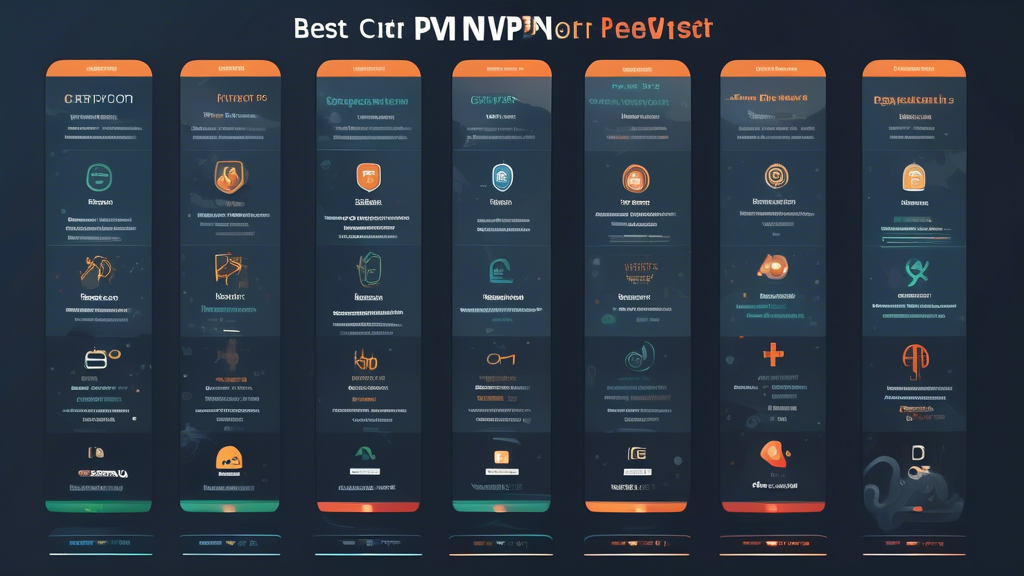 Create an image that showcases a head-to-head comparison chart of the best VPN providers. The chart should feature icons or logos of top VPN services like NordVPN, ExpressVPN, and CyberGhost. Each column should highlight key features such as encryption strength, server locations, price, and customer ratings. Include a diverse set of users giving thumbs up and writing reviews to emphasize trust and reliability. The background should subtly reflect a digital and secure environment, incorporating padlocks, shields, and wifi symbols to maintain the theme of internet security and privacy.