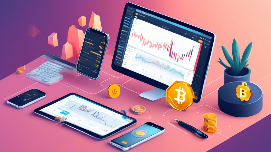 Create an image that captures the essential tools and platforms for beginner crypto trading. Show a desktop or mobile setup featuring popular, user-friendly trading platforms like Binance and Coinbase. Include icons or representations of educational resources and security features, such as tutorials, blog articles, and two-factor authentication (2FA). Highlight the comparison aspect with a visual chart or pros and cons list. The scene should be inviting and easy to understand for beginners.